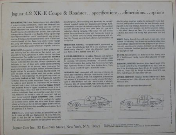 Jaguar E Coupe 4.2 XK Roadster Modellprogramm 1967 Automobilprospekt (6913)